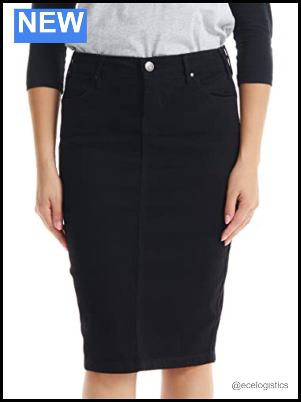 High Waisted Tummy Control Denim Pencil Skirt with Pockets